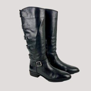 Arturo Chiang Womens Elsie Black Leather Tall Riding Boots Back Straps size 9.5M
